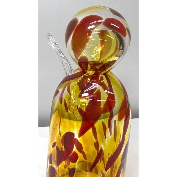 Zorza Handblown Glass Christmas Angel Figurine With Yellow & Red Swirl Pattern - Picture 3 of 8